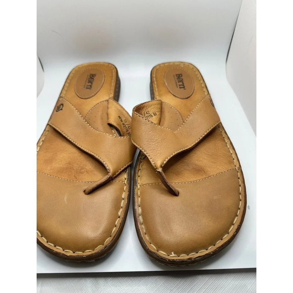Born Tan Leather Thong Sandals Mens 10 Womens 12 W2116 B6 Hand Crafted Brown